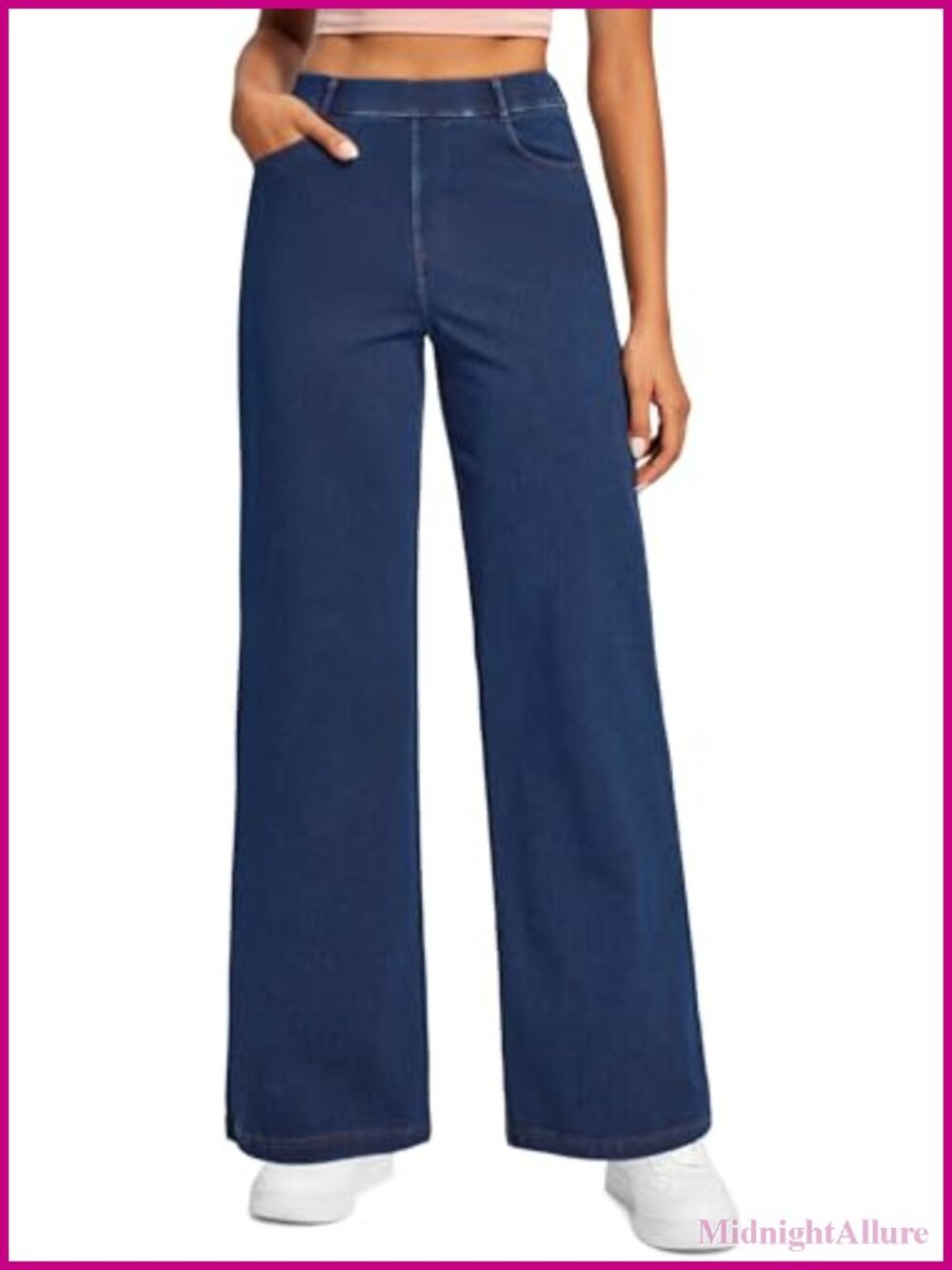 Wide Leg Stretch Pull On Jeans for Women High Rise Casual